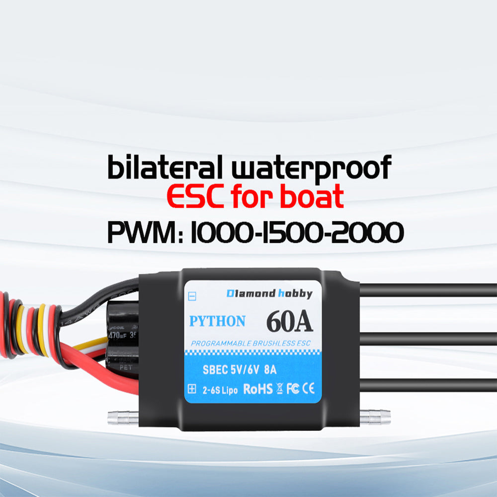 DH 60A Water-Cooled Bidirectional Waterproof Brushless ESC Electronic Governor With XT60 3.5mm Banana Joint, Suitable for Ship Model RC