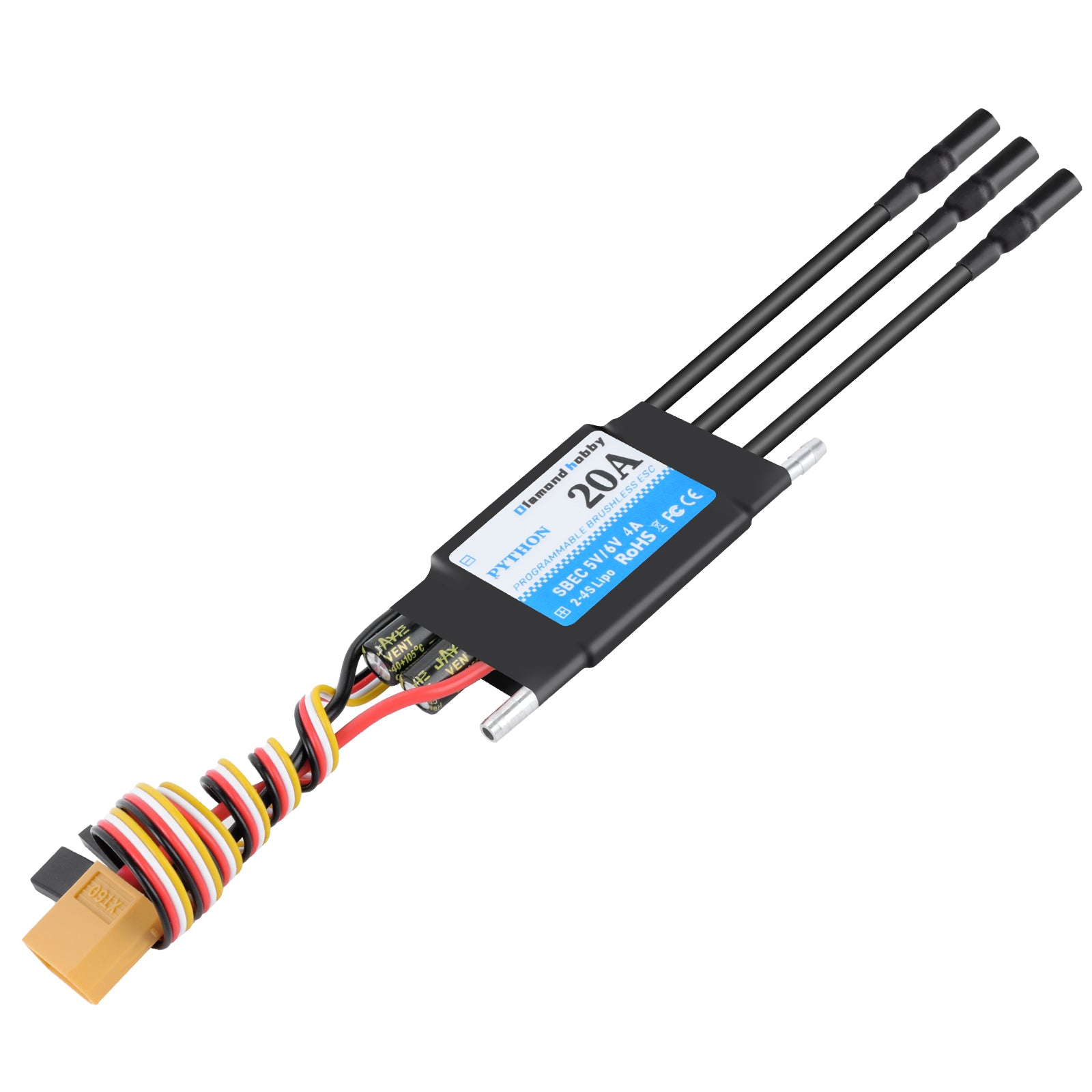 DH 20A 2-4S Waterproof Brushless ESC Electronic Speed Controller with 5.5V/4A BEC and XT60 3.5mm Banana Head Connector for Model Ship RC Boat - CaptainRC