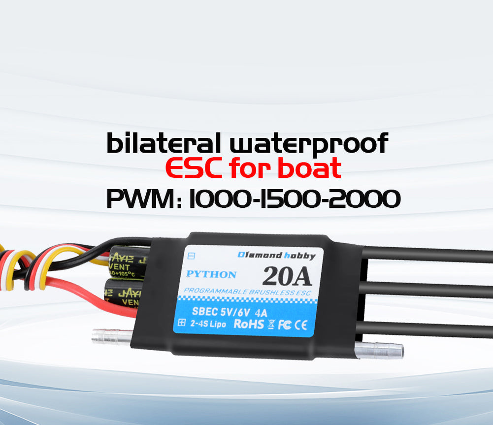 DH 20A 2-4S Waterproof Brushless ESC Electronic Speed Controller with 5.5V/4A BEC and XT60 3.5mm Banana Head Connector for Model Ship RC Boat