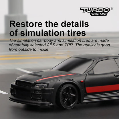 Turbo RC 1:76 Mini Sports Car 4CH 2.4GHZ Remote Control Full Proportional RTR Kit with 2 Replaceable Body Shell (C74-Black)
