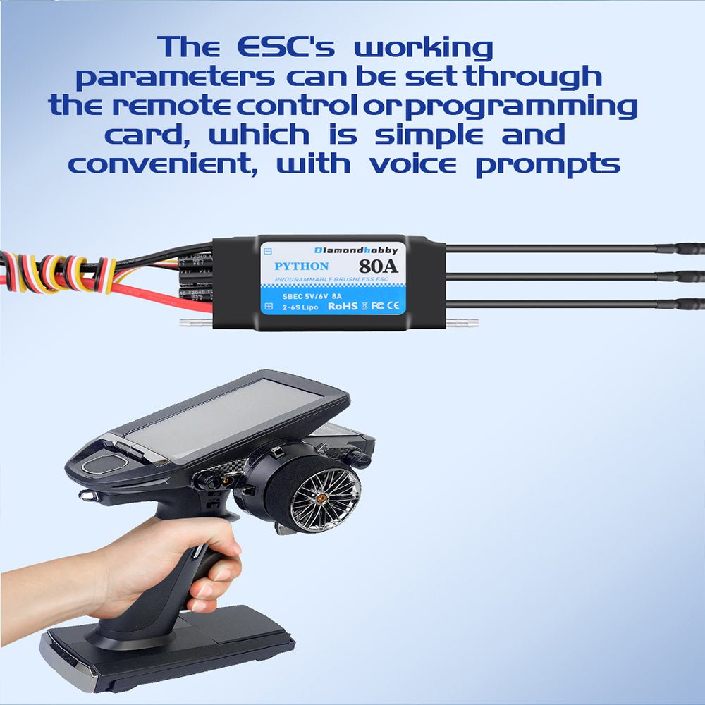 DH 80A Speed Controller Brushless ESC Support 2-6S BEC 5.5V/8A for Model Ship RC Boat - CaptainRC