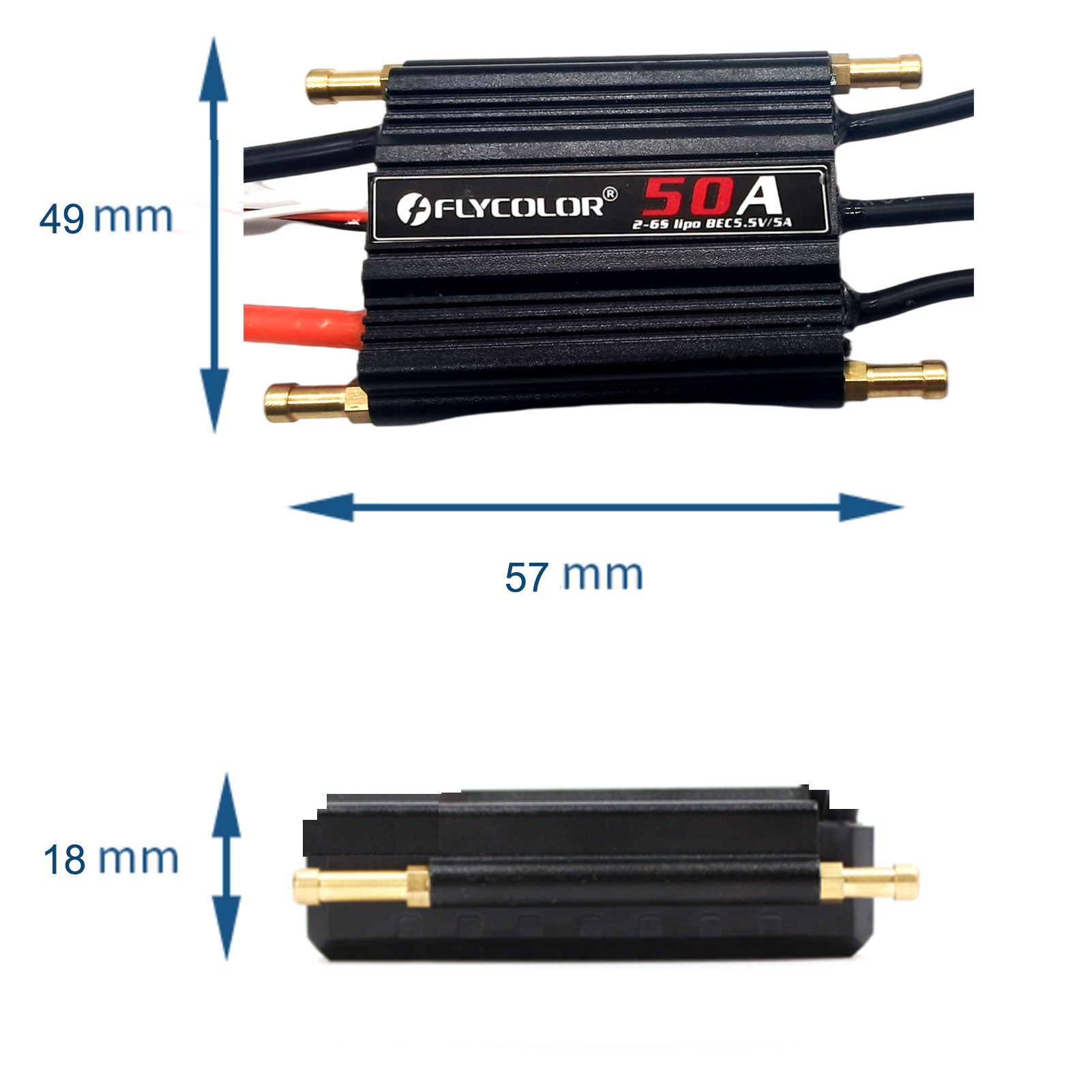 Flycolor 50A Waterproof Brushless ESC Electronic Speed Controller with 5.5V/5A BEC and XT60 3.5mm Banana Head Connector for Model Ship RC Boat - CaptainRC