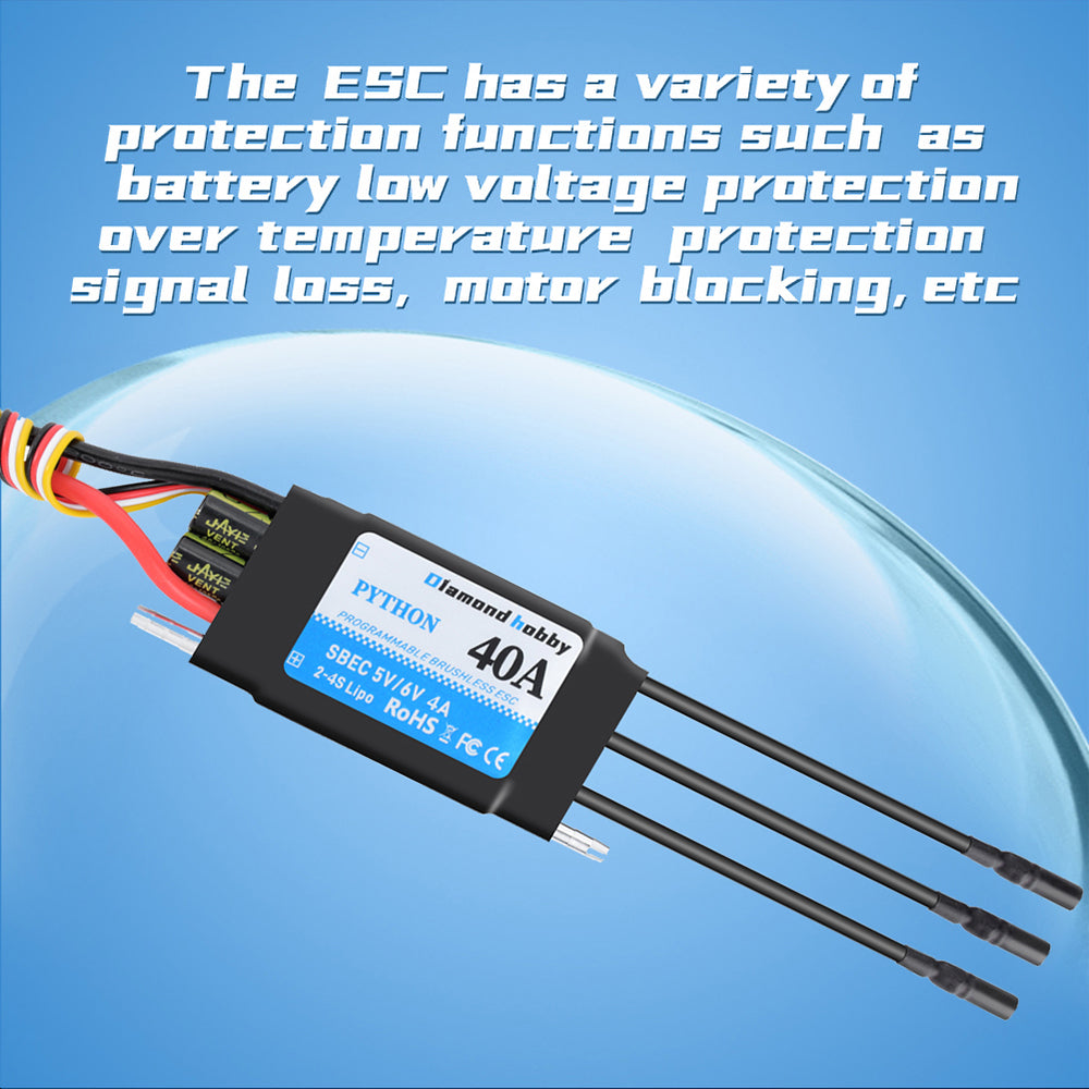 DH 40A 2-4S Waterproof Brushless ESC Electronic Speed Controller with 5.5V/4A BEC and XT60 3.5mm Banana Head Connector for Model Ship RC Boat - CaptainRC