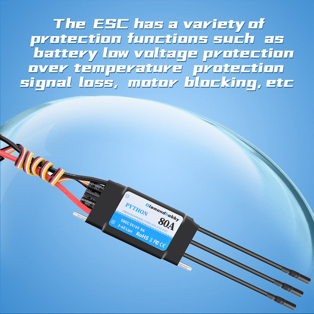 DH 80A Speed Controller Brushless ESC Support 2-6S BEC 5.5V/8A for Model Ship RC Boat - CaptainRC