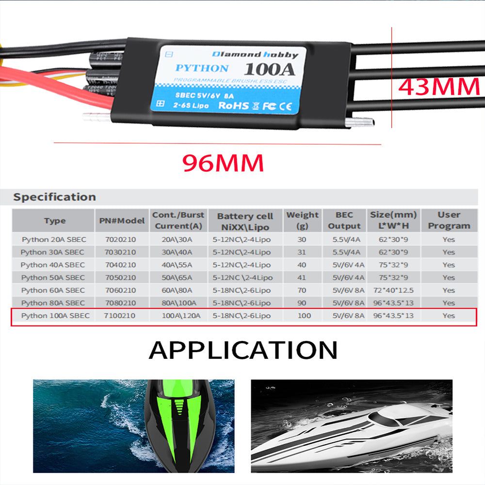 DH 100A Water Cooled bidirectional Brushless ESC Electronic Speed Controller RC Ship Programmable - CaptainRC