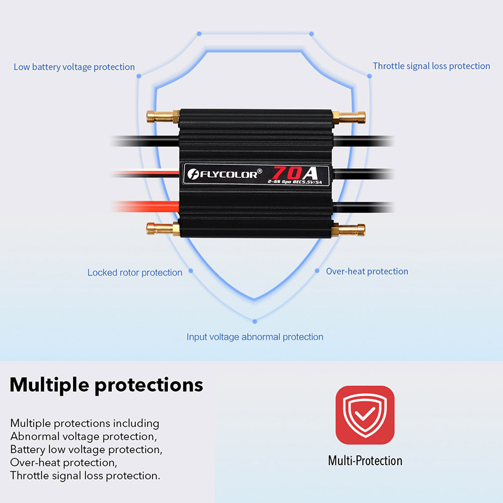 Flycolor 70A Waterproof Brushless ESC Electronic Speed Controller with 5.5V/5A BEC and XT60 3.5mm Banana Head Connector for Model Ship RC Boat - CaptainRC