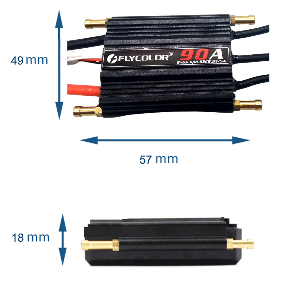 Flycolor 90A Waterproof Brushless ESC Electronic Speed Controller with 5.5V/5A BEC and XT90 4.0mm Banana Head Connector for Model Ship RC Boat - CaptainRC