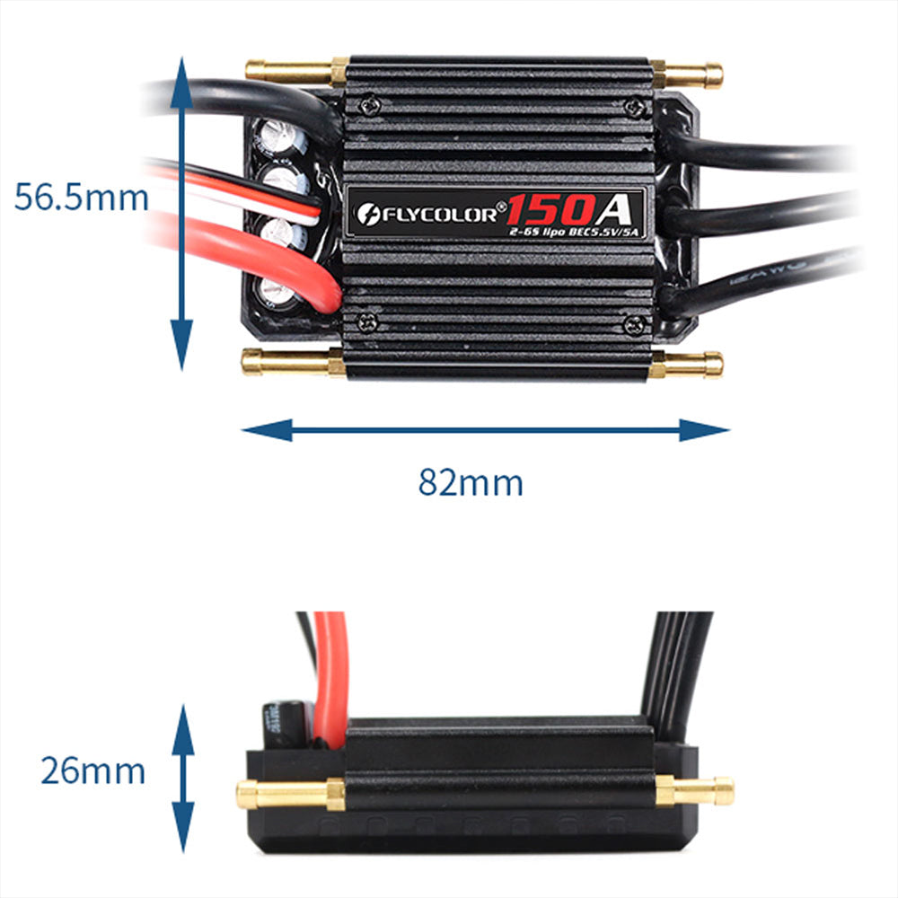 FLYCOLOR 150A ESC 2-6S Waterproof Brushless Electronic Speed Controller with 5.5V/5A BEC and XT90 6.0mm Banana Head Connector for Model Ship RC Boat