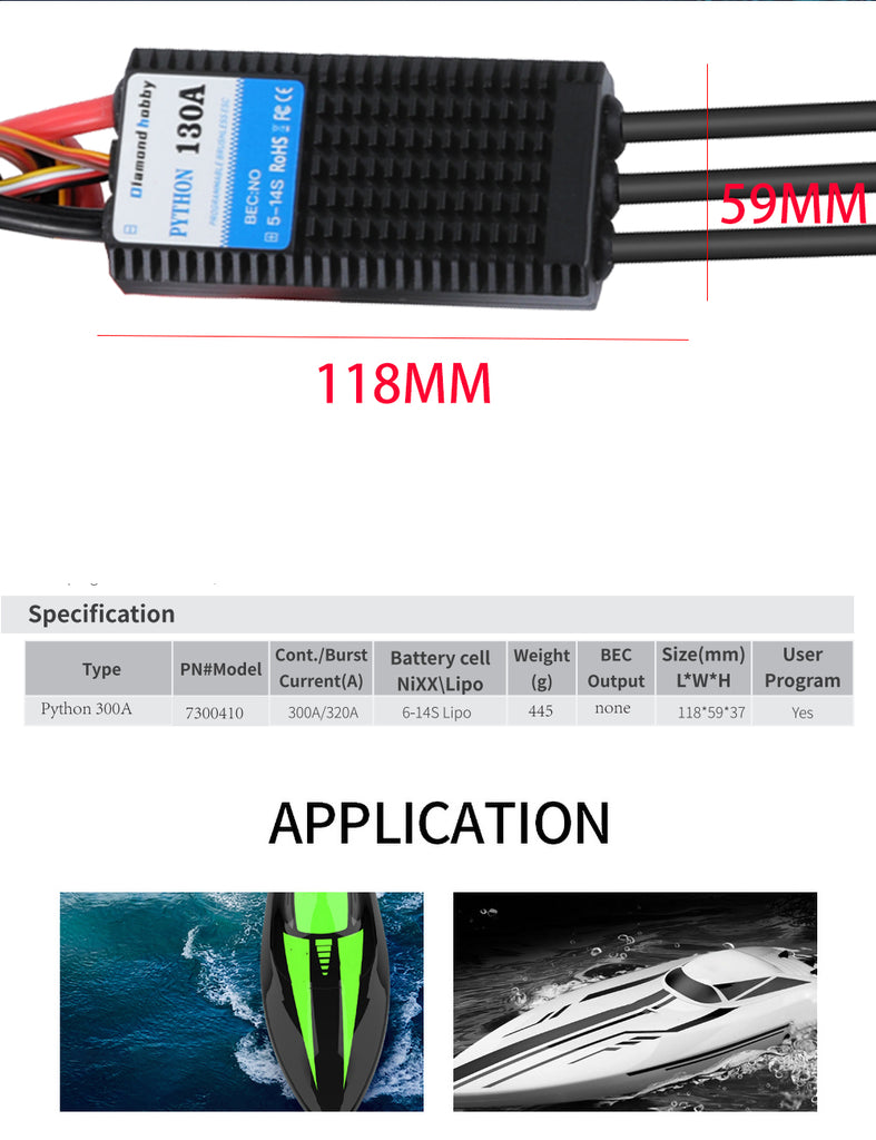 DH Water Cooled bidirectional Programmable 130A HV Brushless ESC Electronic Speed Controller RC Ship