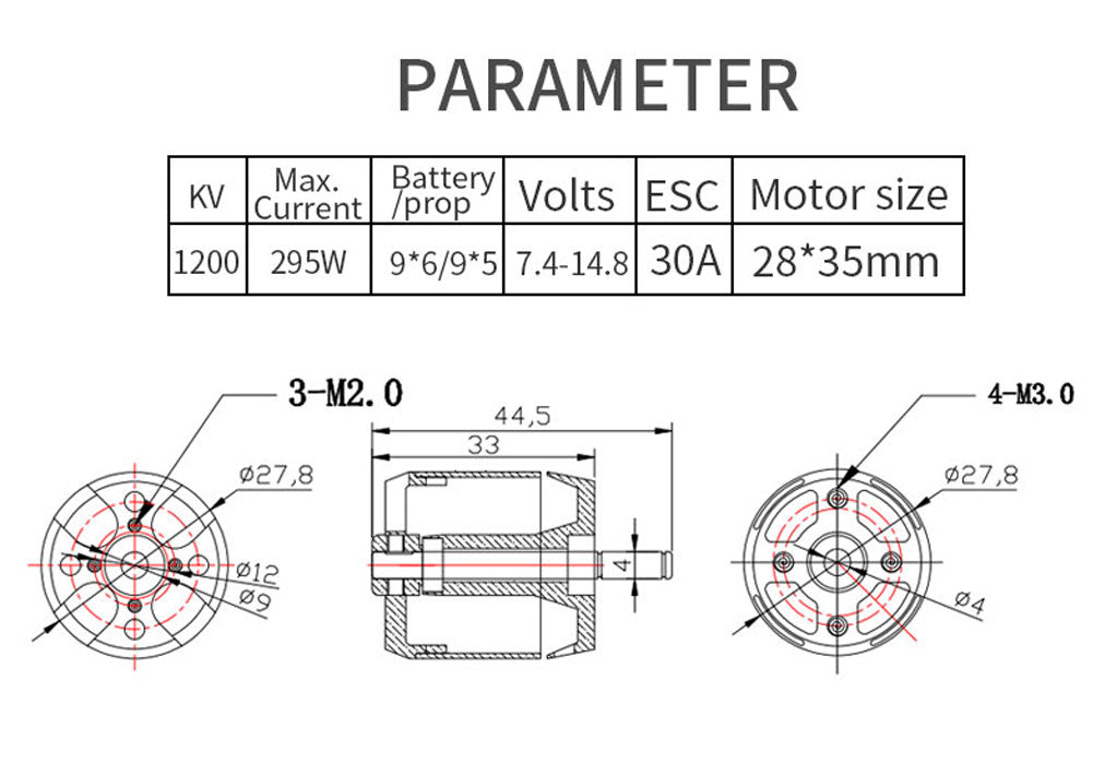 Hobbyhh D2835 (2216) brushless Motor 1200kv Power 295W with 3.5mm Plug for DIY RC Glider Aircraft Plane and UAV, 2835-1200KV