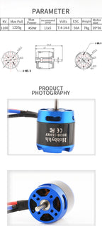 Hobbyhh Brushless Motor 3536 1100kv Power 450W with 3.5mm Banana Head for DIY RC Glider Aircraft Plane and UAV - CaptainRC